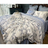 French Vintage Rural Floral Princess Bed Skirt Bedding Set Romantic White Lace Edge 400TC Cotton Quilt/Duvet Cover Set Pillowcas