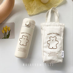 Korean Style Kawaii Girl Simple Bear Vacuum Flask Water Bottle Water Cup Cute Creative Outdoor Portable Vacuum Flask