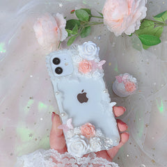 Handmade For iPhone 11 pro max case DIY 3D Flower phone shell XS MAX XR fairy butterfly creamy cover 12 pro 12mini mobile holder