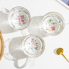 Coffee Mug Borosilicate Glass Creative Flower Pattern Tea Water Breakfast Cup with Handle Home Transparent Drinking Glasses
