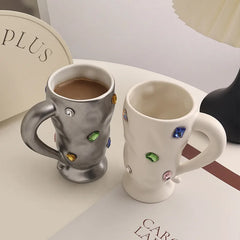 YICKYUE - Diamond Coffee Cups Mugs Matte Ceramics Coffee Mugs Cup Creative Breakfast Mug Unique Gifts for Girlfriend Birthday 330ML