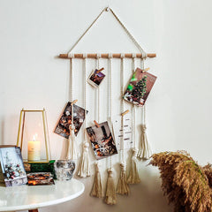 Macrame Tassel Cotton Rope Wall Hanging Picture Frame DIY Photo Display Holder Picture Organizer Boho Tassel Wall Art Decoration