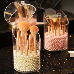Transparent Cosmetic Organizer Makeup Brush Storage Box Pearl Plastic Box Dust Storage Tube Bathroom Accessories High Capacity