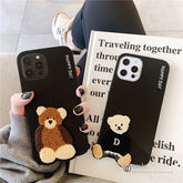 3D Japan teddy bear plush embroidery leather soft case for iphone 12 Pro Max 12 MiNi 11 Pro Max X XS XR 7 8 plus SE cover