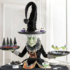 Halloween Witch Tabletop Server with Harlequin Tablecloth Halloween Cupcake Witch Display Stand Home Decoration
