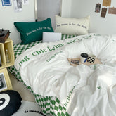 Yickyue Ins Letter Print Pure Cotton Bedding Set Queen Size Soft Comfortable 100% Cotton Duvet Cover Set with Bedsheet King Bedding Sets