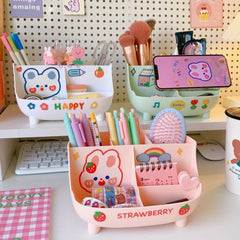 FREE STICKER Desktop Pen Holder Container Cute Stationery Supplies Storage Box Creative Cartoon Kawaii Pen Storage Box Cp Stand