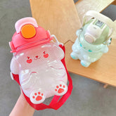 Kawaii Rabbit Straw Water Bottle For Girls School Summer Cute Kids Double Drinking Plastic Cup With Strap Handle Large Bottles