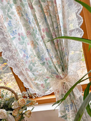 YICKYUE - Retro Princess Room Window Curtain Cloth Fabric with Enbroidery Lace American Pastoral Short Curtain for Kitchen Living Room