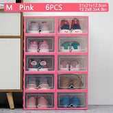6pcs Fold Plastic shoe boxes storage box shoes box thickened dustproof shoe organizer box superimposed combination shoe cabinet
