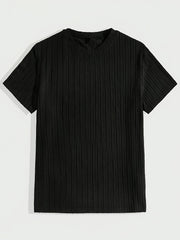 HEARUJOY - Men's 4pcs Casual T-Shirts - Ribbed, Multi-Color, Stretchy Polyester & Elastane Blend for Everyday Comfort