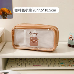 Cute Pencil Bag Transparent PVC Student Cartoon Pencil Case Large Capacity Kawaii Bag Korean Stationery