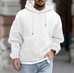 Hearujoy Autumn Solid Jacquard Print Hoodie For Men Long sleeved Lace Up Hooded Pullover Casual Loose Oversize Tops Men's Clothing