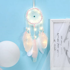 2022 Wall Dream Catcher Led Handmade Feather Braided Wind Chimes Art For Room Decoration Hanging Home Christmas Decor Poster