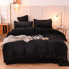 Double Side Pineapple Grid Pattern Flannel Bedding Set Super Warm Winter Plush Duvet Cover Flat Sheet Pillowcase King Queen Size
