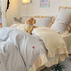 YICKYUE - Winter Bedding Set Cotton and Velvet Warm Four-piece Set Retro Floral Quilt Cover Bed Sheet Pillowcase Bedroom Double Bedding