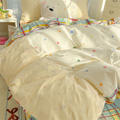 YICKYUE - Korean Princess Style French Princess Style Four-Piece Bed Set Hollow Lace Quilt Cover Bed Sheet Bed Skirt Bedding Three-Piece