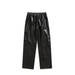 Hearujoy High Street Punk Style Leather Pants For Men Hip Hop Multi Pocket Straight Cargo pants Spring Autumn American Retro PU Trousers