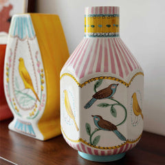 YICKYUE - Ceramic Vase Nightingale and Rose Art Homestay Ornaments Pastoral Flowers Birds Home Decoration Living Room Desktop Office Vase