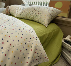 YICKYUE - Fashion cute colorful polka dot bedding set kid,twin full queen king green cotton home textile bed sheet pillow case quilt cover