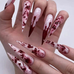 YICKYUE - Dark Red Flame Bloody Goth French Punk Long Pointed False Nails Weird Halloween Blood Drops Detachable Fake Nails Press on Nails