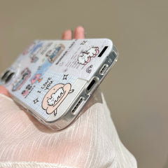 YICKYUE - ins Sparkling Cute Cartoon Little White Dog Star Blue Grid Pattern Phone Case for iPhone 16 15 14 13 Pro Max Back Cover Fund