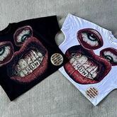 Hearujoy Y2K Cotton T Shirt Mens Womens Harajuku Hip Hop Big Eyes Mouth Graphic Printed Oversized T Shirt Retro Classic Short Sleeve Tops