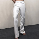 YICKYUE - Classic Men Straight Tube Loose Fitting Casual Leather Pants High Quality Nightclub Men DS Costumes PU Pants Pantalon Homme Slim