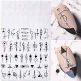 Black White Design 3D Nail Stickers Geometric Self-adhensive Slider Flower Leaf Transfer Stickers for Nails Tip Abstract Wrap
