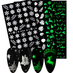 1 Sheet Christmas Luminous 3D Nail Sticker Snowflake Angel Nail Art Stickers DIY Halloween Pumpkin Elk Nail Art Decoration