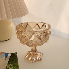 Korean Style Retro Amber Ice Cream Cup High Foot Bowl Breakfast Bowl Decoration Storage Ornaments Chic Glass Cup