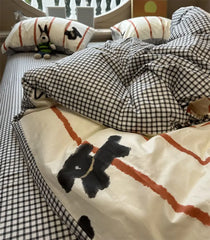YICKYUE - Cute cartoon teddy dog stripes bedding set kid teen boy,twin full queen cotton home textile bed sheet pillow case quilt cover
