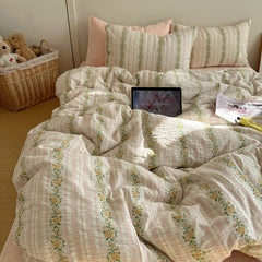 YICKYUE - Korean Style 60S Cotton Jacquard Bedding Set - Instagram Aesthetic Duvet Cover & Pillowcases