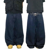 Hearujoy Vintage Skull Print Gothic Fashion Trend Embroidery Street Y2k Casual Denim Pants Straight Wide Leg Jeans for Men Women