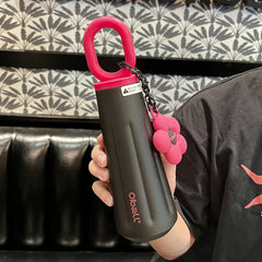 YICKYUE - Stainless Steel Thermos Bottle with Handle for Girls and Women, Insulated Bottle, Keep Hot and Cold, Beautiful, 450ml Tumbler