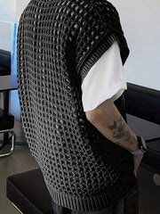 Hearujoy Solid Color Viscose Tank Top - Men's Fashion Hollow-Out Crew Neck Sleeveless Knit Vest for Casual, Outdoor, Streetwear - Spring/Summer/Fall Season