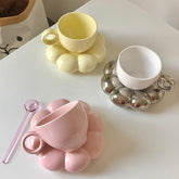 Nordic Pink Flower Ceramic Coffee Mug Saucer Reusable Creative Cute Home Decorative Breakfast Latte Milk Tea Cup Set Couple Gift