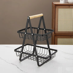 YICKYUE - Double Layered Hollow Net Fruit Basket Home Furnishings Three-layer Storage Rack Kitchen Storage