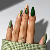 YICKYUE - 24pcs/ set short almond nail main color blue-green leaf wave press nail nail nail patch Fake nail wear nail suitable for women