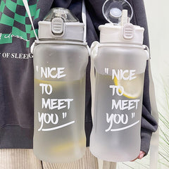 2200/3800ml Jumbo Sport Water Bottle With Straw Strap Plastic Cute Water Jug Juice Tea Portable Gym Big Drinking Bottle BPA Free