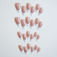 YICKYUE - 24pcs French False Nails Simple White Edge Design Press on Nails Nude Color Wearable Detachable Full Finished Fake Nail Patches