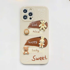 3D bear rabbit cartoon phone case for iphone xsmax 7 8 plus xr x 12 mini 11 pro max soft silicone cute label cover capa