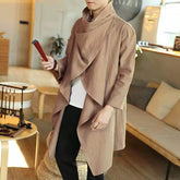 Hearujoy Cotton Trench Men Vintage Jacket Long Sleeve Scarf Collar Cloak Shirt Top Fashion Poncho Male Windbreake Irregular Cardigan Coat