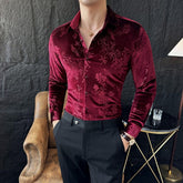 Hearujoy Korean Style Elastic Velvet Shirt For Men Spring Autumn Long Sleeve Slim Fit Tops Fashion Vintage Shirts Barber Nightclub