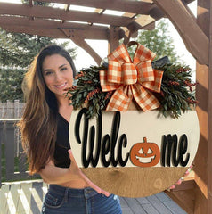 Halloween Pumpkin Bow Door Ornaments Door Hanging Sign Wreath Wooden Pumpkin Patch Christmas Gift Outdoor Hanging Home Decor
