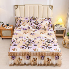 3pcs Set Thicken Soft Sanding Bed Skirt King Queen Size Lace Bedspread Anti-slip Bed Cover 1pc Bed Skirt 2pcs Pillowcase