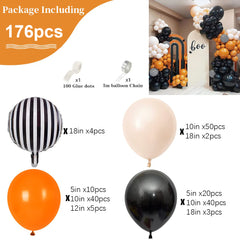 YICKYUE - 176PCS Halloween Balloon Garland Arch Kit Orange Black White for Halloween Theme Party Baby Shower Indoor Outdoor Decorations