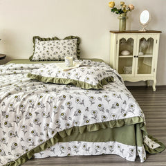 Yickyue Retro Double-Layer Yarn Cotton Linen Quilt Four-Piece Lace Cotton Linen Summer Cooling Quilt Washable Air Conditioning Quilt