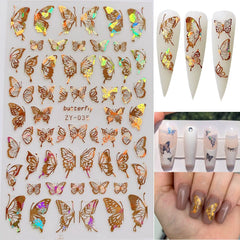 1pcs Laser Gold Silver Butterfly design 3d Nail Stickers Fall Nail Transfer Decals 3D Glitter Tattoo Manicure Nail Art Decor