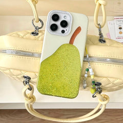 Fashion Cute Pear Glitter Bling Phone Case for iPhone 15 16 14 13 17 Pro Max Diamond Clear Luxury Transparent Cover Women Girl